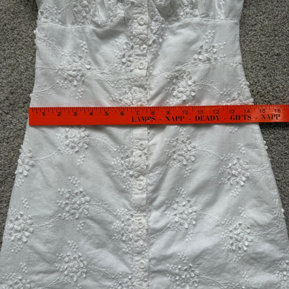 O.P.T Women's White Cotton Babydoll Milkmaid Eyelet Summer Dress Small Romantic - Picture 14 of 16